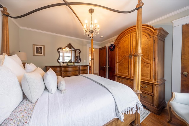 58 Hillside Ave, New Rochelle, NY 10801 - bedroom with a chandelier, ornamental molding, and wood finished floors
