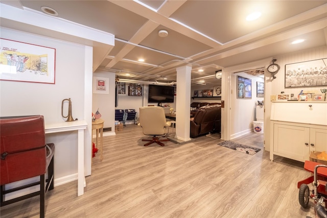 58 Hillside Ave, New Rochelle, NY 10801 - home office featuring light wood finished floors and coffered ceiling