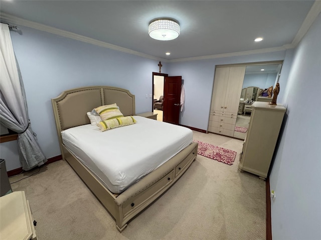 6360 102nd St Unit B19, Rego Park, NY 11374 - bedroom featuring recessed lighting, light carpet, and ornamental molding