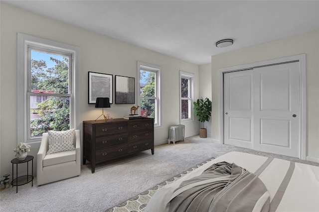 58-60 78th Ave, Glendale, NY 11385 - carpeted bedroom with multiple windows, radiator heating unit, and a closet