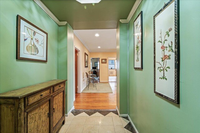 162-41 Powells Cove Blvd Unit 4D, Beechhurst, NY 11357 - corridor featuring crown molding, light tile patterned floors, and recessed lighting