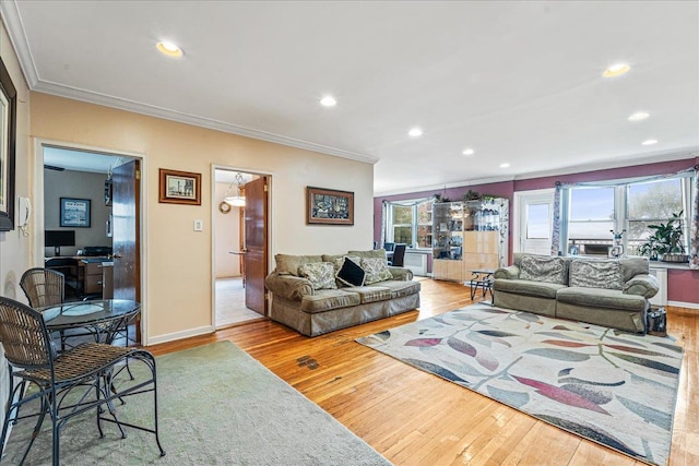 162-41 Powells Cove Blvd Unit 4D, Beechhurst, NY 11357 - living room with ornamental molding, hardwood / wood-style floors, and recessed lighting