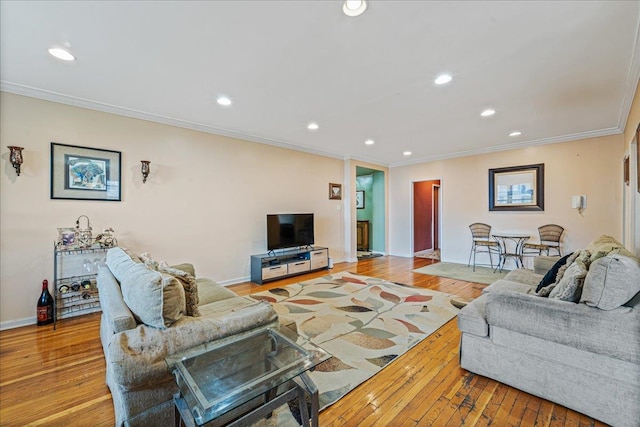 162-41 Powells Cove Blvd Unit 4D, Beechhurst, NY 11357 - living area featuring crown molding, recessed lighting, and light wood-type flooring
