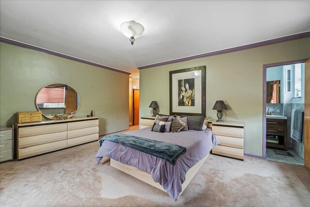 162-41 Powells Cove Blvd Unit 4D, Beechhurst, NY 11357 - bedroom featuring light colored carpet, crown molding, and ensuite bath