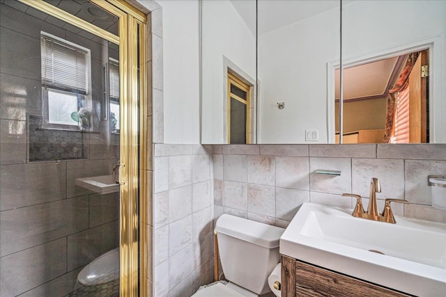 162-41 Powells Cove Blvd Unit 4D, Beechhurst, NY 11357 - bathroom featuring vanity, a shower stall, and tile walls