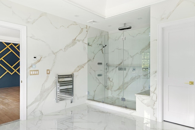 26 Saint Andrews Ct, Old Westbury, NY 11568 - bathroom with a towel warming rack and a marble finish shower