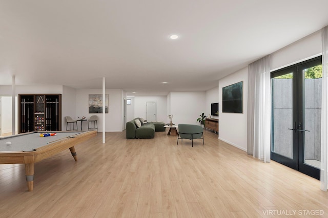 26 Saint Andrews Ct, Old Westbury, NY 11568 - rec room with french doors, light wood finished floors, recessed lighting, and billiards