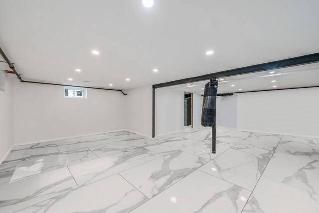 5 Pickett Ct, Malverne, NY 11565 - below grade area featuring recessed lighting and light marble finish flooring