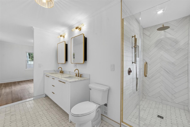 15 Benedict Ave, Eastchester, NY 10709 - full bath with double vanity, a stall shower, and crown molding