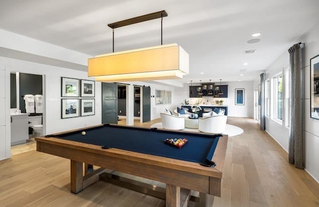 22 Sienna Ct, Dix Hills, NY 11746 - game room with light wood-style flooring, billiards, recessed lighting, and a chandelier