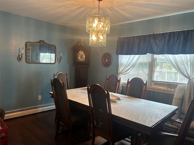 1569 11th St, West Babylon, NY 11704 - dining area featuring a baseboard heating unit, a chandelier, and wood finished floors