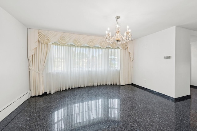 24-56 Little Neck Blvd, Bayside, NY 11360 - unfurnished room with a baseboard heating unit, granite tiled floors, and a chandelier