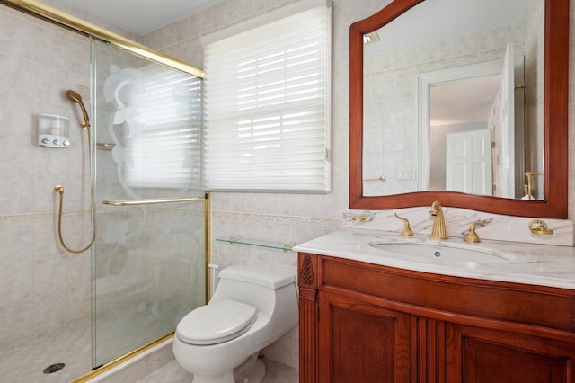24-56 Little Neck Blvd, Bayside, NY 11360 - full bathroom featuring vanity, a shower stall, and tile walls