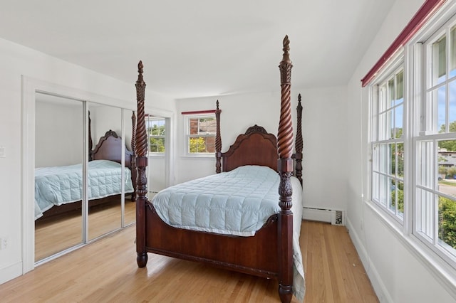 24-56 Little Neck Blvd, Bayside, NY 11360 - bedroom featuring multiple windows, light wood finished floors, baseboard heating, and a closet