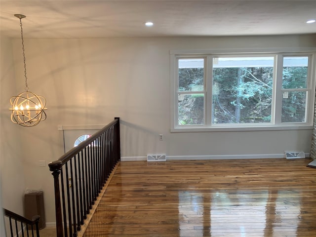 604 Basket Rd, Long Eddy, NY 12760 - stairs with a chandelier, hardwood / wood-style flooring, and recessed lighting