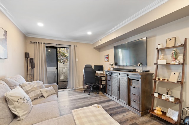 221 Winding Woods Loop Unit 55, Staten Island, NY 10307 - home office featuring ornamental molding, dark wood-style floors, and recessed lighting