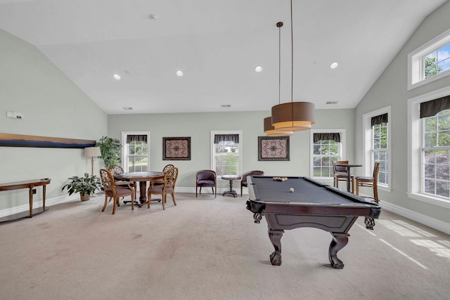 2509 Sylvan Loop, Wappingers Falls, NY 12590 - game room with carpet flooring, billiards, high vaulted ceiling, and recessed lighting
