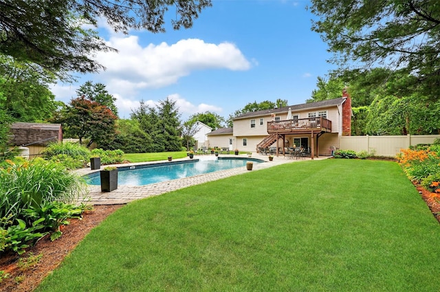 69 Oakland Pl, Nanuet, NY 10954 - view of swimming pool with stairway, a wooden deck, and a patio