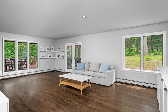 32 Pine Dr, Pound Ridge, NY 10576 - living area with a baseboard radiator, french doors, plenty of natural light, and recessed lighting