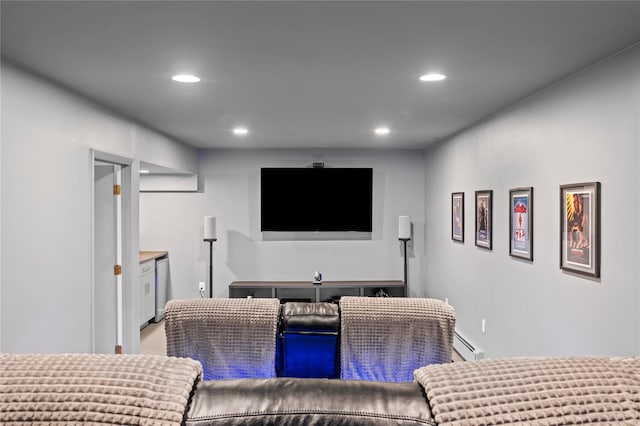 32 Pine Dr, Pound Ridge, NY 10576 - home theater featuring recessed lighting and baseboard heating