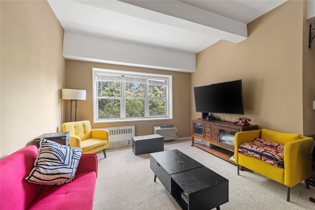 1 Balint Dr Unit 267, Yonkers, NY 10710 - carpeted living room with radiator heating unit and beamed ceiling