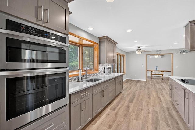 49 Oakridge Rd, North Salem, NY 10560 - kitchen featuring double oven, gray cabinetry, light countertops, and recessed lighting