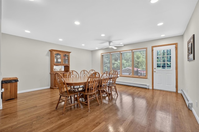 49 Oakridge Rd, North Salem, NY 10560 - dining space with a baseboard radiator, wood finished floors, recessed lighting, and a ceiling fan