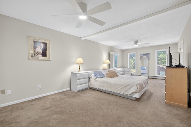 49 Oakridge Rd, North Salem, NY 10560 - bedroom with light carpet, a baseboard heating unit, and ceiling fan