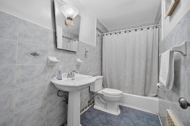 49 Oakridge Rd, North Salem, NY 10560 - bathroom featuring shower / bath combo with shower curtain and tile walls