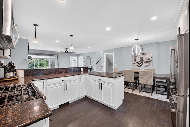 6 Spring Rock Rd, New Windsor, NY 12553 - kitchen featuring stainless steel appliances, white cabinetry, recessed lighting, dark wood-style floors, and ceiling fan