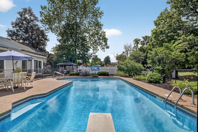 6 Spring Rock Rd, New Windsor, NY 12553 - view of pool featuring a gazebo, a fenced backyard, a patio area, and a diving board