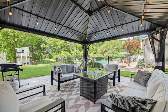 6 Spring Rock Rd, New Windsor, NY 12553 - fenced backyard featuring an outdoor living space, a patio, a gazebo, and a grill