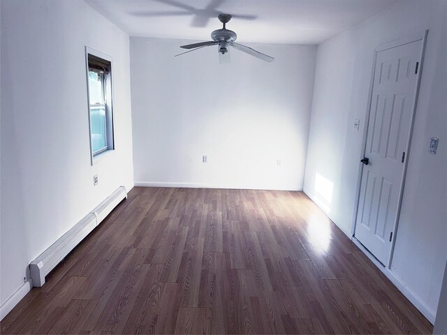 176 Floyd St, Brentwood, NY 11717 - spare room featuring baseboard heating, ceiling fan, and wood finished floors