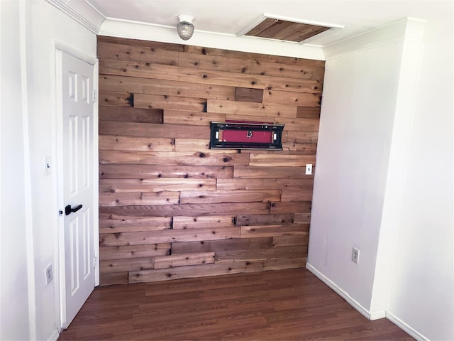 176 Floyd St, Brentwood, NY 11717 - unfurnished room featuring dark wood-style floors, crown molding, and wooden walls