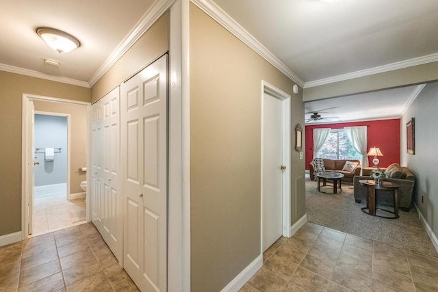13 Knightsbridge Unit G, Poughkeepsie, NY 12603 - hallway featuring ornamental molding, tile patterned flooring, and carpet flooring