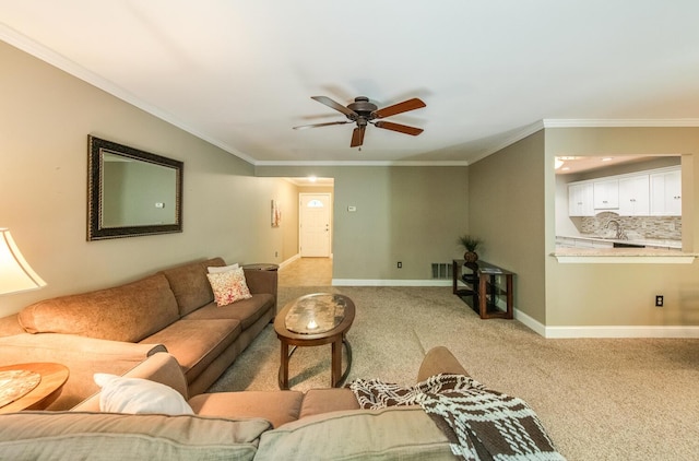 13 Knightsbridge Unit G, Poughkeepsie, NY 12603 - living area with light carpet, ceiling fan, and crown molding