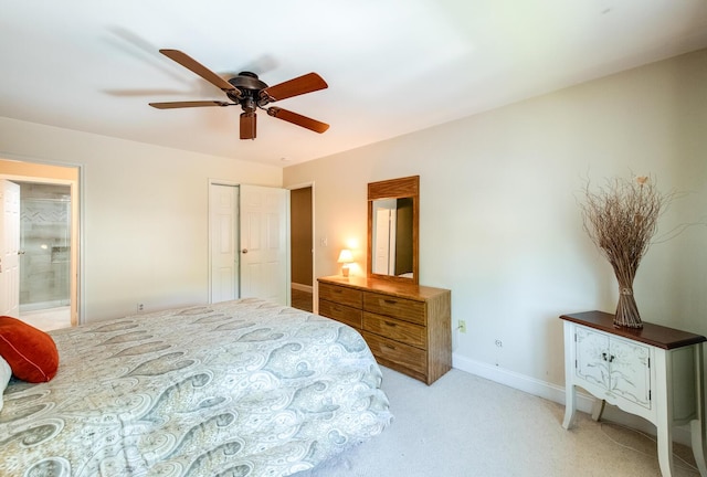 13 Knightsbridge Unit G, Poughkeepsie, NY 12603 - bedroom with light carpet, ensuite bathroom, and ceiling fan