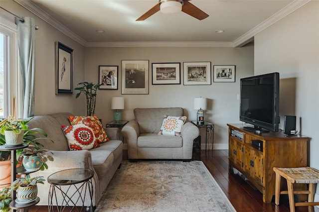 44 Hurlihe Unit 44, Poughkeepsie, NY 12601 - living area with hardwood / wood-style floors, ceiling fan, and crown molding