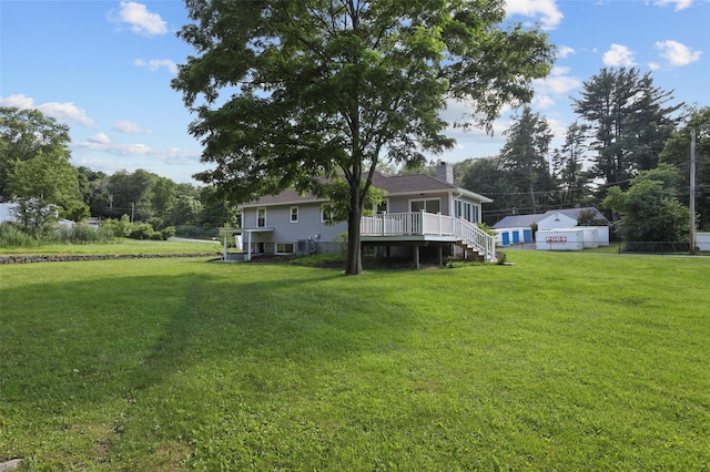 41 Forest Ave, Cortlandt Manor, NY 10567 - view of grassy yard featuring stairway and a wooden deck