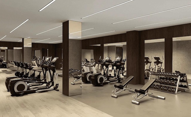 1238 63rd St Unit D306, Brooklyn, NY 11219 - exercise room with wood walls