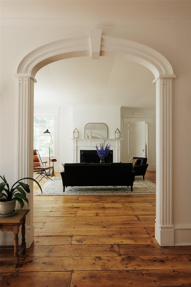 33 Scott Rd, Hudson, NY 12534 - corridor with arched walkways, hardwood / wood-style flooring, and ornate columns
