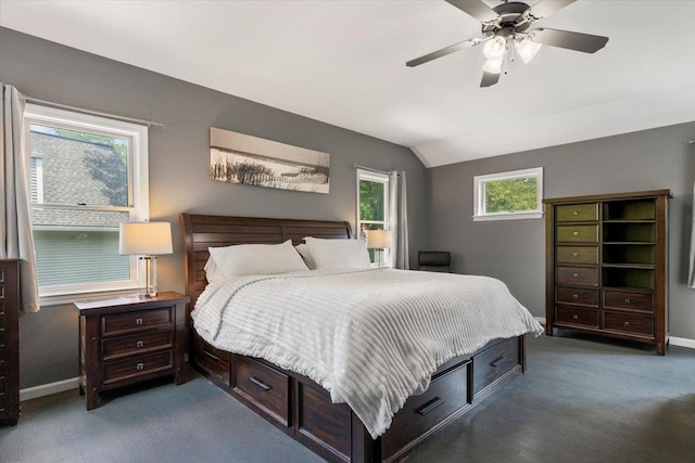 82 Wood Hollow Ln, New Rochelle, NY 10804 - carpeted bedroom featuring lofted ceiling and a ceiling fan