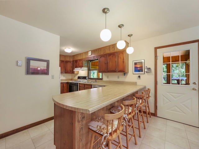 75 Hartung Rd, Eldred, NY 12743 - kitchen featuring gas stove, light countertops, healthy amount of natural light, and brown cabinetry