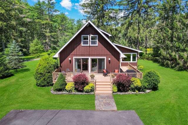 75 Hartung Rd, Eldred, NY 12743 - a-frame style home with a deck and a front lawn