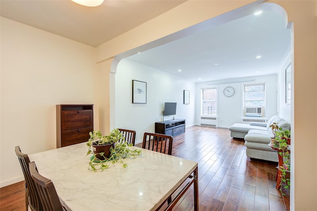 111-39 76th Rd Unit E2, Forest Hills, NY 11375 - dining room featuring dark wood-style flooring, cooling unit, radiator, and recessed lighting
