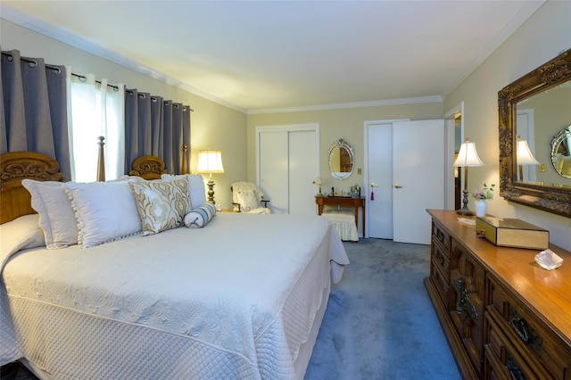 9 Martin Rd, Yonkers, NY 10701 - bedroom featuring dark carpet, ornamental molding, and a closet