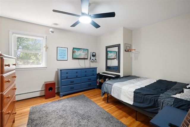 27A Claremont Ln, Suffern, NY 10901 - bedroom featuring light wood-type flooring, a baseboard heating unit, and ceiling fan