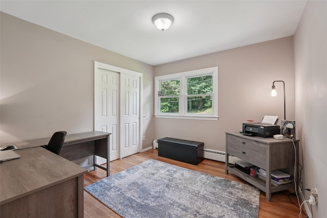 27A Claremont Ln, Suffern, NY 10901 - office with light wood-style flooring and a baseboard radiator