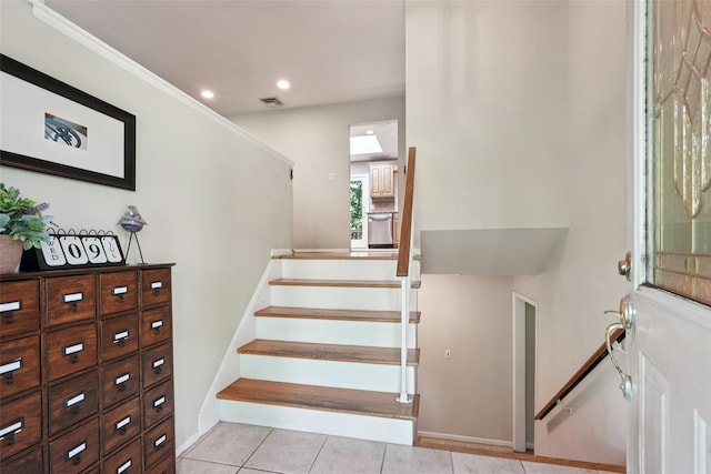 27A Claremont Ln, Suffern, NY 10901 - stairs featuring tile patterned flooring and recessed lighting