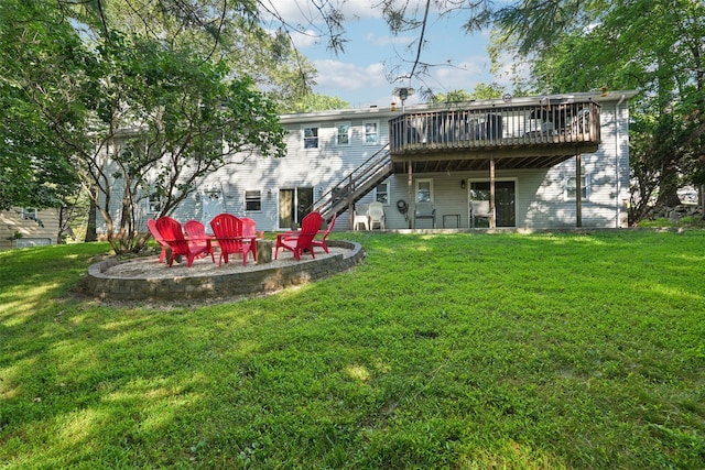 27A Claremont Ln, Suffern, NY 10901 - rear view of house featuring a wooden deck, a patio area, a yard, and stairs